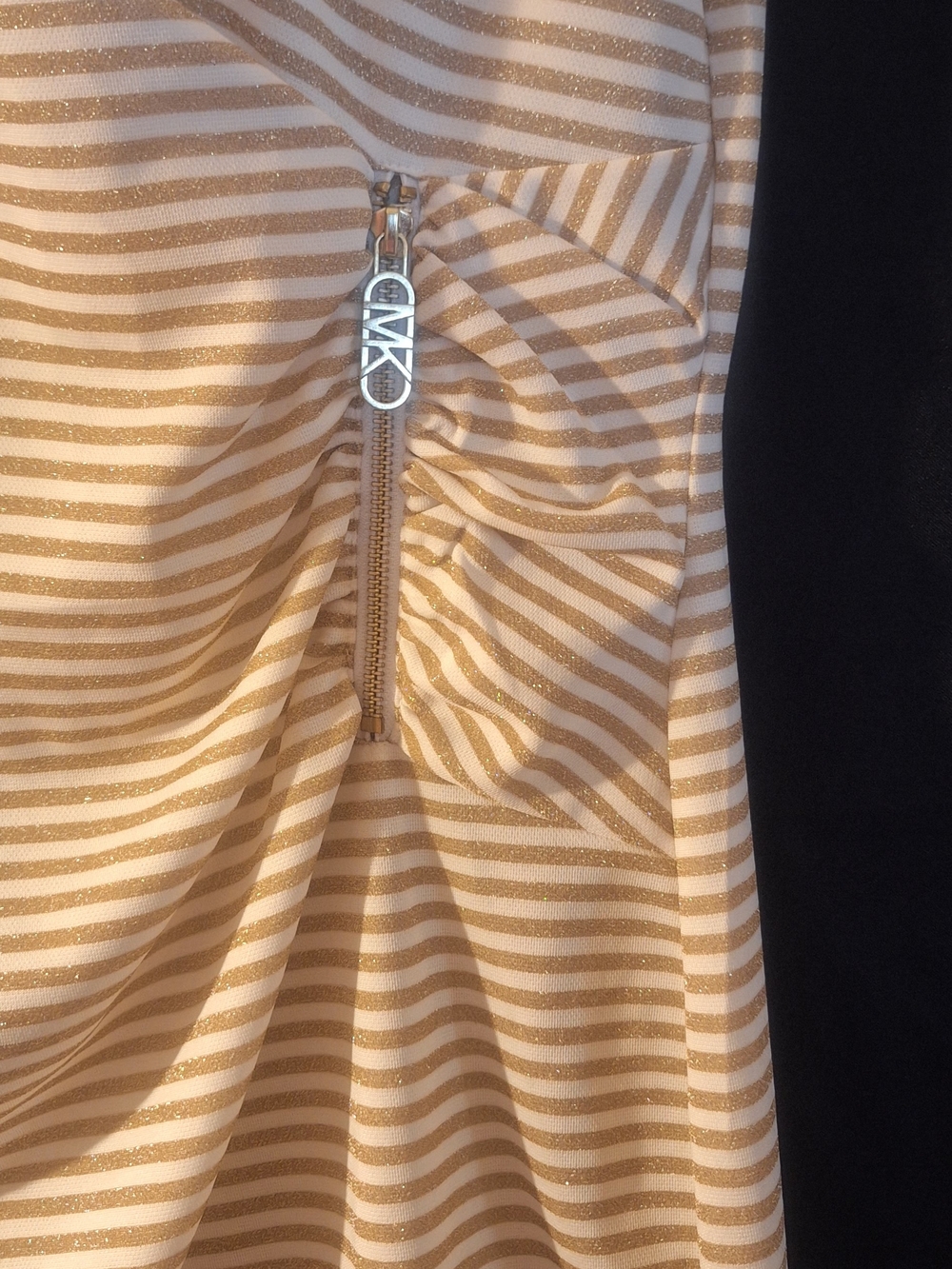 Michael Kors Metallic Gold and White Striped Short Sleeve Dress - Picture 2 of 6